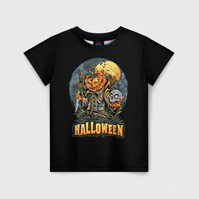 Детская футболка 3D с принтом HALLOWEEN в Кировске, 100% гипоаллергенный полиэфир | прямой крой, круглый вырез горловины, длина до линии бедер, чуть спущенное плечо, ткань немного тянется | halloween | holiday | pumpkin | samayn | vampire | zombie | вампир | ведьма | вечеринка | день всех святых | зомби | карнавал | маскарад | мертвец | оборотень | привидение | самайн | светильник джека | страшный джек | труп