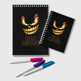 Блокнот с принтом Happy Halloween в Кировске, 100% бумага | 48 листов, плотность листов — 60 г/м2, плотность картонной обложки — 250 г/м2. Листы скреплены удобной пружинной спиралью. Цвет линий — светло-серый
 | halloween | holiday | pumpkin | samayn | vampire | zombie | вампир | ведьма | вечеринка | день всех святых | зомби | карнавал | маскарад | мертвец | оборотень | привидение | самайн | светильник джека | страшный джек | труп