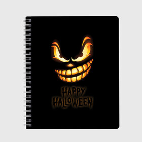 Тетрадь с принтом Happy Halloween в Кировске, 100% бумага | 48 листов, плотность листов — 60 г/м2, плотность картонной обложки — 250 г/м2. Листы скреплены сбоку удобной пружинной спиралью. Уголки страниц и обложки скругленные. Цвет линий — светло-серый
 | halloween | holiday | pumpkin | samayn | vampire | zombie | вампир | ведьма | вечеринка | день всех святых | зомби | карнавал | маскарад | мертвец | оборотень | привидение | самайн | светильник джека | страшный джек | труп
