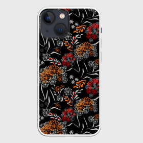 Чехол для iPhone 13 mini с принтом Цветочный модный узор в Кировске,  |  | красный и желтый | листья | осенние листья | осенний | темный | укроп | цветочный узор | цветы | черный