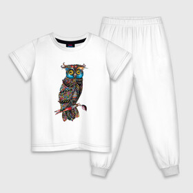 Детская пижама хлопок с принтом Сова на ветке в Кировске, 100% хлопок |  брюки и футболка прямого кроя, без карманов, на брюках мягкая резинка на поясе и по низу штанин
 | Тематика изображения на принте: иллюстрация | лист | на ветке | птица | рисунок | сова