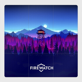 Магнитный плакат 3Х3 с принтом Purplewatch в Кировске, Полимерный материал с магнитным слоем | 9 деталей размером 9*9 см | firewatch | gamers | games | вышка | иллюстрация | лес