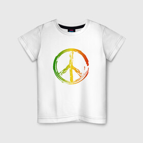 Детская футболка хлопок с принтом Радужный мир | Peace (Z) в Кировске, 100% хлопок | круглый вырез горловины, полуприлегающий силуэт, длина до линии бедер | bloom | blossom | floret | flowers | hippies | peace | знак | любовь | мир | радуга | радужный | радужный мир | символ | хиппи | цветы