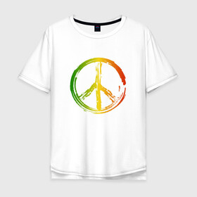 Мужская футболка хлопок Oversize с принтом Радужный мир | Peace (Z) в Кировске, 100% хлопок | свободный крой, круглый ворот, “спинка” длиннее передней части | bloom | blossom | floret | flowers | hippies | peace | знак | любовь | мир | радуга | радужный | радужный мир | символ | хиппи | цветы