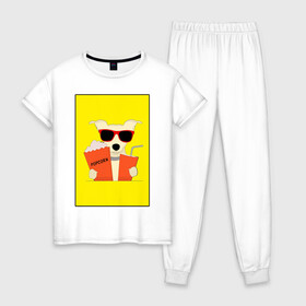 Женская пижама хлопок с принтом Пес кинофил в Кировске, 100% хлопок | брюки и футболка прямого кроя, без карманов, на брюках мягкая резинка на поясе и по низу штанин | кино | киноман | киносеанс | кинотеатр | кинофил | пес | собака