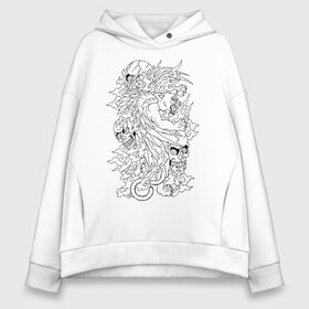 Женское худи Oversize хлопок с принтом Tiger & Skulls tattoo в Кировске, френч-терри — 70% хлопок, 30% полиэстер. Мягкий теплый начес внутри —100% хлопок | боковые карманы, эластичные манжеты и нижняя кромка, капюшон на магнитной кнопке | graphics | hype | jungle | skull | tattoo | tiger | графика | татуировка | тигр | хайп | череп