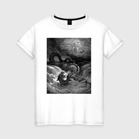 Женская футболка хлопок с принтом Левиафан морское чудовище Leviathan в Кировске, 100% хлопок | прямой крой, круглый вырез горловины, длина до линии бедер, слегка спущенное плечо | leviathan | sea monster | гравюра | левиафан | морское чудовище | чудище