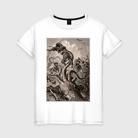 Женская футболка хлопок с принтом Кракен морское чудовище в Кировске, 100% хлопок | прямой крой, круглый вырез горловины, длина до линии бедер, слегка спущенное плечо | kraken | sea monster | кракен | морское чудовище | осьминог