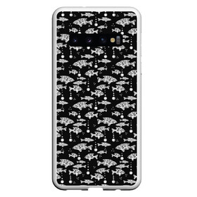 Чехол для Samsung Galaxy S10 с принтом Узор для рыбака  в Кировске, Силикон | Область печати: задняя сторона чехла, без боковых панелей | абстрактная рыба | аквариум | вода | гороскоп | детский | мужской | пузыри | рыба | рыбалка | рыбка | черно белый