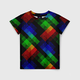 Детская футболка 3D с принтом Разноцветный мраморный узор  в Кировске, 100% гипоаллергенный полиэфир | прямой крой, круглый вырез горловины, длина до линии бедер, чуть спущенное плечо, ткань немного тянется | абстрактный | зеленый | красный | мраморный | пэчворк | радужный | разноцветный | синий | черный