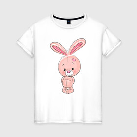 Женская футболка хлопок с принтом розовый зайка в Кировске, 100% хлопок | прямой крой, круглый вырез горловины, длина до линии бедер, слегка спущенное плечо | заяц | кролик | лапы | мягкий | персонаж | розовый | уши | хвост