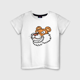Детская футболка хлопок с принтом Хитрый Тигр в Кировске, 100% хлопок | круглый вырез горловины, полуприлегающий силуэт, длина до линии бедер | 2022 | animal | cat | lion | tiger | год тигра | животные | зверь | зубы | кот | кошка | лев | охотник | полосатый | природа | тигр | тигренок | тигрица | хищник