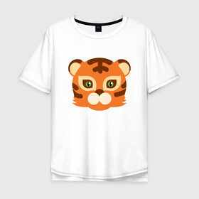 Мужская футболка хлопок Oversize с принтом Cute Tiger в Кировске, 100% хлопок | свободный крой, круглый ворот, “спинка” длиннее передней части | 2022 | animal | cat | lion | tiger | год тигра | животные | зверь | зубы | кот | кошка | лев | охотник | полосатый | природа | тигр | тигренок | тигрица | хищник