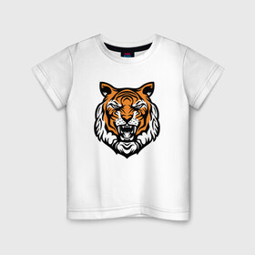 Детская футболка хлопок с принтом Голова тигра в Кировске, 100% хлопок | круглый вырез горловины, полуприлегающий силуэт, длина до линии бедер | 2022 | animal | cat | lion | tiger | год тигра | животные | зверь | зубы | кот | кошка | лев | охотник | полосатый | природа | тигр | тигренок | тигрица | хищник