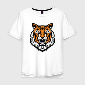 Мужская футболка хлопок Oversize с принтом Голова тигра в Кировске, 100% хлопок | свободный крой, круглый ворот, “спинка” длиннее передней части | 2022 | animal | cat | lion | tiger | год тигра | животные | зверь | зубы | кот | кошка | лев | охотник | полосатый | природа | тигр | тигренок | тигрица | хищник