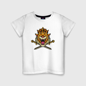 Детская футболка хлопок с принтом Tiger King в Кировске, 100% хлопок | круглый вырез горловины, полуприлегающий силуэт, длина до линии бедер | 2022 | animal | cat | king | lion | tiger | год тигра | животные | зверь | зубы | король | кот | кошка | лев | охотник | полосатый | природа | тигр | тигренок | тигрица | хищник | царь