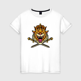 Женская футболка хлопок с принтом Tiger King в Кировске, 100% хлопок | прямой крой, круглый вырез горловины, длина до линии бедер, слегка спущенное плечо | 2022 | animal | cat | king | lion | tiger | год тигра | животные | зверь | зубы | король | кот | кошка | лев | охотник | полосатый | природа | тигр | тигренок | тигрица | хищник | царь