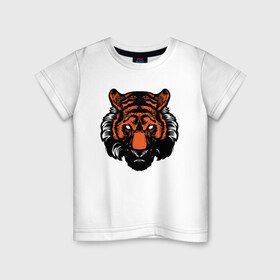 Детская футболка хлопок с принтом Bad Tiger в Кировске, 100% хлопок | круглый вырез горловины, полуприлегающий силуэт, длина до линии бедер | 2022 | animal | cat | lion | tiger | год тигра | животные | зверь | зубы | кот | кошка | лев | охотник | полосатый | природа | тигр | тигренок | тигрица | хищник