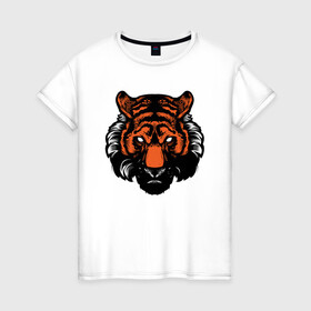 Женская футболка хлопок с принтом Bad Tiger в Кировске, 100% хлопок | прямой крой, круглый вырез горловины, длина до линии бедер, слегка спущенное плечо | 2022 | animal | cat | lion | tiger | год тигра | животные | зверь | зубы | кот | кошка | лев | охотник | полосатый | природа | тигр | тигренок | тигрица | хищник