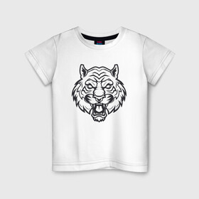 Детская футболка хлопок с принтом White Tiger в Кировске, 100% хлопок | круглый вырез горловины, полуприлегающий силуэт, длина до линии бедер | 2022 | animal | cat | lion | tiger | год тигра | животные | зверь | зубы | кот | кошка | лев | охотник | полосатый | природа | тигр | тигренок | тигрица | хищник