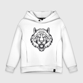 Детское худи Oversize хлопок с принтом White Tiger в Кировске, френч-терри — 70% хлопок, 30% полиэстер. Мягкий теплый начес внутри —100% хлопок | боковые карманы, эластичные манжеты и нижняя кромка, капюшон на магнитной кнопке | 2022 | animal | cat | lion | tiger | год тигра | животные | зверь | зубы | кот | кошка | лев | охотник | полосатый | природа | тигр | тигренок | тигрица | хищник