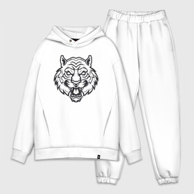 Мужской костюм хлопок OVERSIZE с принтом White Tiger в Кировске,  |  | Тематика изображения на принте: 2022 | animal | cat | lion | tiger | год тигра | животные | зверь | зубы | кот | кошка | лев | охотник | полосатый | природа | тигр | тигренок | тигрица | хищник