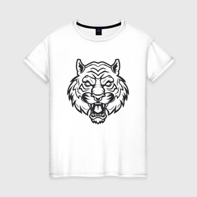 Женская футболка хлопок с принтом White Tiger в Кировске, 100% хлопок | прямой крой, круглый вырез горловины, длина до линии бедер, слегка спущенное плечо | 2022 | animal | cat | lion | tiger | год тигра | животные | зверь | зубы | кот | кошка | лев | охотник | полосатый | природа | тигр | тигренок | тигрица | хищник