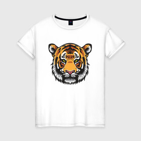 Женская футболка хлопок с принтом Стиль Тигра в Кировске, 100% хлопок | прямой крой, круглый вырез горловины, длина до линии бедер, слегка спущенное плечо | 2022 | animal | cat | lion | tiger | год тигра | животные | зверь | зубы | кот | кошка | лев | охотник | полосатый | природа | тигр | тигренок | тигрица | хищник