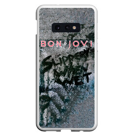 Чехол для Samsung S10E с принтом Slippery When Wet - Bon Jovi в Кировске, Силикон | Область печати: задняя сторона чехла, без боковых панелей | Тематика изображения на принте: bon jovi | john | альбом | арена | бон | бон джови | глэм | группа | джови | джон | метал | музыка | надпись | песни | поп | попрок | рок | рокер | смайл | солист | софт | стена | хард | хеви | хевиметал