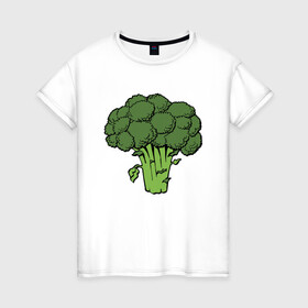 Женская футболка хлопок с принтом Брокколи в Кировске, 100% хлопок | прямой крой, круглый вырез горловины, длина до линии бедер, слегка спущенное плечо | брокколи | еда | зож | капуста | овощ | растения