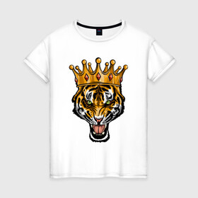 Женская футболка хлопок с принтом Царь тигр в Кировске, 100% хлопок | прямой крой, круглый вырез горловины, длина до линии бедер, слегка спущенное плечо | 2022 | animal | cat | lion | tiger | год тигра | животные | зверь | зубы | кот | кошка | лев | охотник | полосатый | природа | тигр | тигренок | тигрица | хищник