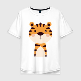 Мужская футболка хлопок Oversize с принтом Cartoon Tiger в Кировске, 100% хлопок | свободный крой, круглый ворот, “спинка” длиннее передней части | 2022 | animal | cat | lion | tiger | год тигра | животные | зверь | зубы | кот | кошка | лев | охотник | полосатый | природа | тигр | тигренок | тигрица | хищник