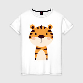 Женская футболка хлопок с принтом Cartoon Tiger в Кировске, 100% хлопок | прямой крой, круглый вырез горловины, длина до линии бедер, слегка спущенное плечо | 2022 | animal | cat | lion | tiger | год тигра | животные | зверь | зубы | кот | кошка | лев | охотник | полосатый | природа | тигр | тигренок | тигрица | хищник