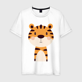 Мужская футболка хлопок с принтом Cartoon Tiger в Кировске, 100% хлопок | прямой крой, круглый вырез горловины, длина до линии бедер, слегка спущенное плечо. | 2022 | animal | cat | lion | tiger | год тигра | животные | зверь | зубы | кот | кошка | лев | охотник | полосатый | природа | тигр | тигренок | тигрица | хищник