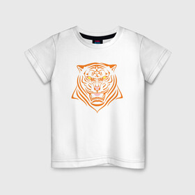 Детская футболка хлопок с принтом Orange Tiger в Кировске, 100% хлопок | круглый вырез горловины, полуприлегающий силуэт, длина до линии бедер | 2022 | animal | cat | lion | tiger | год тигра | животные | зверь | зубы | кот | кошка | лев | охотник | полосатый | природа | тигр | тигренок | тигрица | хищник