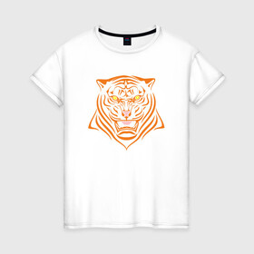 Женская футболка хлопок с принтом Orange Tiger в Кировске, 100% хлопок | прямой крой, круглый вырез горловины, длина до линии бедер, слегка спущенное плечо | 2022 | animal | cat | lion | tiger | год тигра | животные | зверь | зубы | кот | кошка | лев | охотник | полосатый | природа | тигр | тигренок | тигрица | хищник