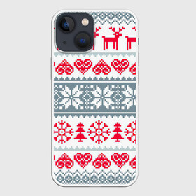 Чехол для iPhone 13 mini с принтом Вязаный рисунок в Кировске,  |  | арт | вязаный рисунок | вязь | любовь | новый год | ночь | олени | олень | рисунок | рождество | сердечки | сердечко | сердце | снег | снеговик | снеговики | снежинка | снежинки