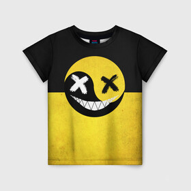 Детская футболка 3D с принтом Smile yin and yang в Кировске, 100% гипоаллергенный полиэфир | прямой крой, круглый вырез горловины, длина до линии бедер, чуть спущенное плечо, ткань немного тянется | emoji | smile | глаза крестики | злой смайл | злой смайлик | зубы | контраст | крестики | подарок | пятна | смайл | смайлик | улыбка | эмоджи | эмоция
