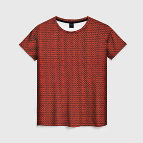 Женская футболка 3D с принтом Красная вязь в Кировске, 100% полиэфир ( синтетическое хлопкоподобное полотно) | прямой крой, круглый вырез горловины, длина до линии бедер | арт | вязаный рисунок | вязь | новый год | однотонный рисунок | рисунок | рождество