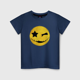 Детская футболка хлопок с принтом Смайл желтый в Кировске, 100% хлопок | круглый вырез горловины, полуприлегающий силуэт, длина до линии бедер | emoji | smile | глаза крестики | злой смайл | злой смайлик | зубы | контраст | крестики | подарок | пятна | смайл | смайлик | улыбка | эмоджи | эмоция