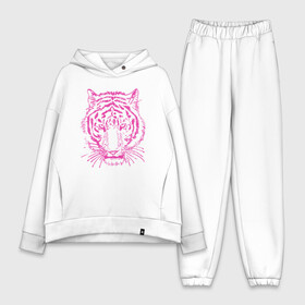 Женский костюм хлопок Oversize с принтом Pink Tiger в Кировске,  |  | Тематика изображения на принте: 2022 | animal | cat | lion | tiger | год тигра | животные | зверь | зубы | кот | кошка | лев | охотник | полосатый | природа | тигр | тигренок | тигрица | хищник