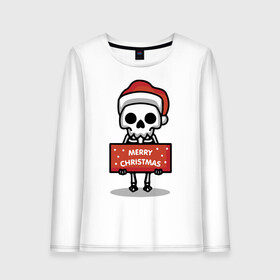 Женский лонгслив хлопок с принтом Merry Christmas joke в Кировске, 100% хлопок |  | holiday | joke | merry christmas | new year | poster | skeleton | skull | новый год | постер | праздник | рождество | скелет | череп | шутка