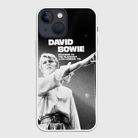 Чехол для iPhone 13 mini с принтом Welcome to the Blackout   David Bowie в Кировске,  |  | Тематика изображения на принте: david bowie | альтернативный | арт | боуи | глэм | девид | джаз | дэвед | дэвид | музыка | музыкант | певец | поп | психоделический | рок | соул | хард | экспериментальный | электронная | эмбиент