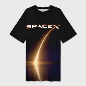 Платье-футболка 3D с принтом Space X в Кировске,  |  | american | company | manufacturer | night | space technology | space x | spacecraft take off | американская | илон маск | компания | космическая техника | ночь | отражение в водже | производитель | траектория полета