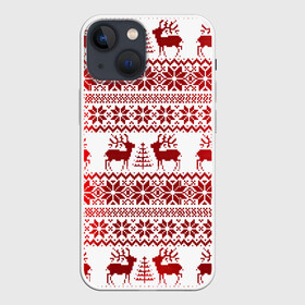 Чехол для iPhone 13 mini с принтом Зимний лес в Кировске,  |  | арт | вязаный рисунок | вязь | ёлка | ёлки | ель | новый год | ночь | олени | олень | рисунок | рога | рождество | снег | снеговик | снеговики | снежинка | снежинки