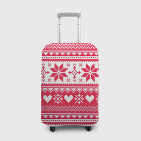 Чехол для чемодана 3D с принтом Новогодний уют в Кировске, 86% полиэфир, 14% спандекс | двустороннее нанесение принта, прорези для ручек и колес | арт | вязаный рисунок | вязь | новый год | рисунок | рождество | сердечки | сердечко | сердца | сердце | снег | снежинка | снежинки