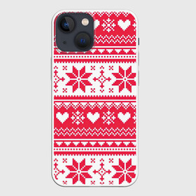 Чехол для iPhone 13 mini с принтом Новогодний уют в Кировске,  |  | арт | вязаный рисунок | вязь | новый год | рисунок | рождество | сердечки | сердечко | сердца | сердце | снег | снежинка | снежинки