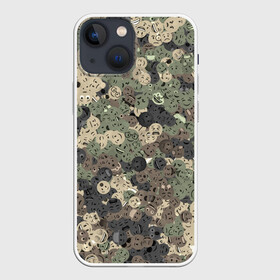 Чехол для iPhone 13 mini с принтом Эмодзи камуфляж в Кировске,  |  | emoji | emoticons | smiley | камуфляж | милитари | паттерн | смайлики | смайлы | хаки | эмодзи | эмоции