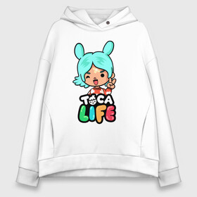 Женское худи Oversize хлопок с принтом Toca boca. Girl в Кировске, френч-терри — 70% хлопок, 30% полиэстер. Мягкий теплый начес внутри —100% хлопок | боковые карманы, эластичные манжеты и нижняя кромка, капюшон на магнитной кнопке | Тематика изображения на принте: digital toys | gamer | games | helicopter taxi | pets | toca boca | toca hair salon | toca kitchen | toca life | toca life city | toca life worl | toca tea party | video games | игры