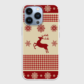 Чехол для iPhone 13 Pro с принтом Новогодние олени бегут в Кировске,  |  | арт | вязаный рисунок | вязь | новый год | олени | олень | рисунок | рога | рождество | снег | снежинка | снежинки